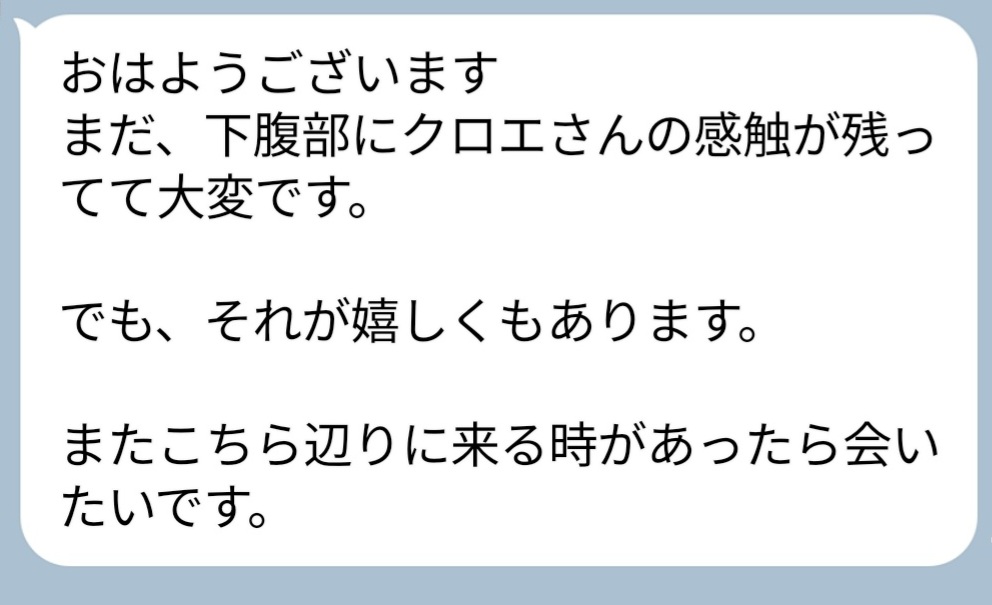 クロエとの一夜の余韻に酔う清楚妻の感想メッセージ｜「下腹部に感触が残って大変」と語る、名古屋NTRの幸福な後日談